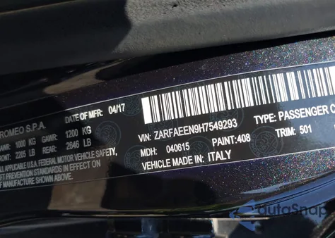 2017 Alfa Romeo Giulia Ti Q4 from USA, damaged, VIN ZARFAEEN9H7549293